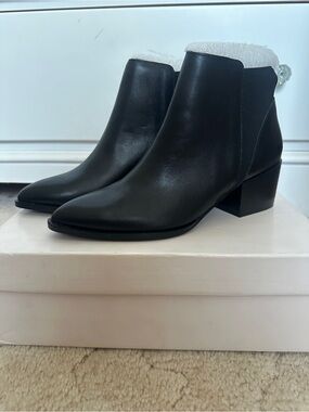 Chinese Laundry Black Pointed Leather Ankle Booties- 6 1/2 NWT